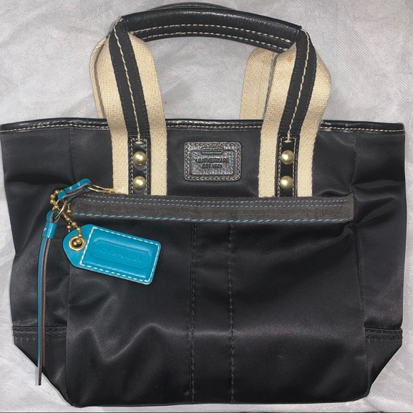 Coach Black Purse Dual Black, Tan, Turq L05M-126 - Picture 1 of 8